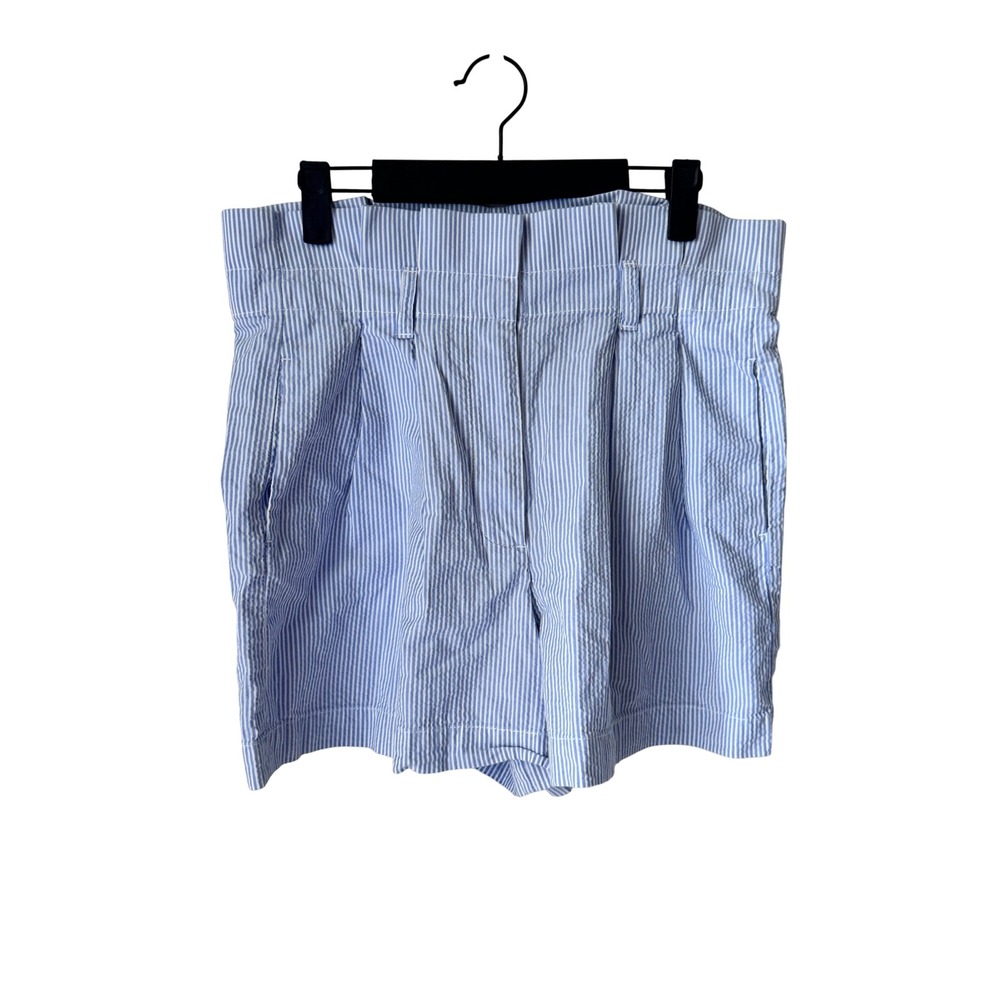 J.Crew Blue White Striped Seersucker Paperbag Shorts High Rise Cotton Size 8